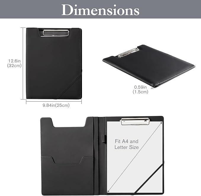 ProCase Clipboard Folder Portfolio, Leather Business Padfolio Organizer Letter Size Professional Folder Binder for Interview Meeting Resume Office Conference School -Black