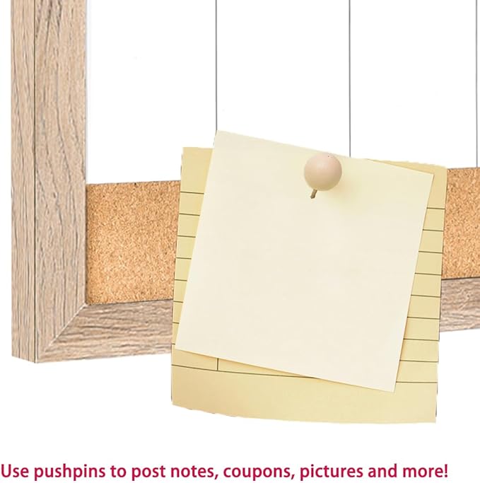 Magnetic Weekly Dry Erase White Board and Cork Board,Rustic Brown Wood Frame，Magnetic Surface Whiteboard for Home Office and Wall Decor(ZHZL-2040QZ)