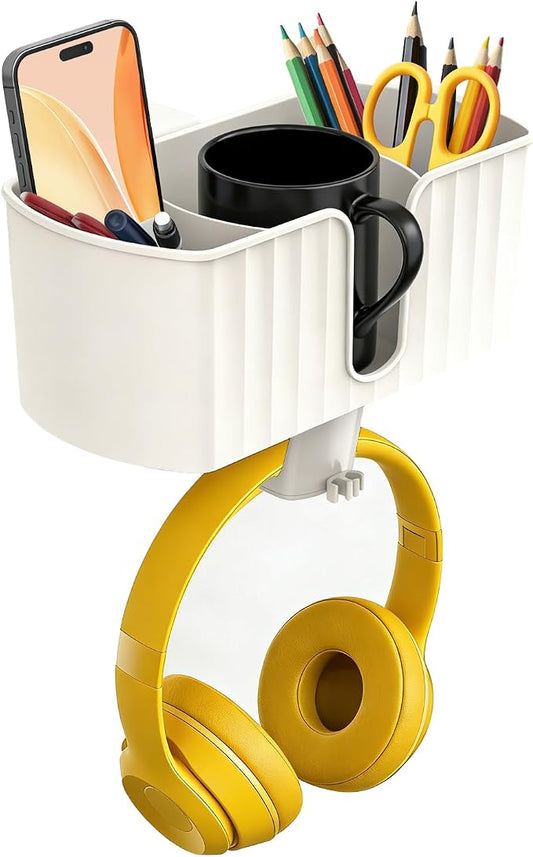4-in-1 Desk Organizer with Headphone Hanger, Cup Holder, Pen Holder & Desktop Storage, Clamp-on Desk Accessories for Office and Gaming Desk
