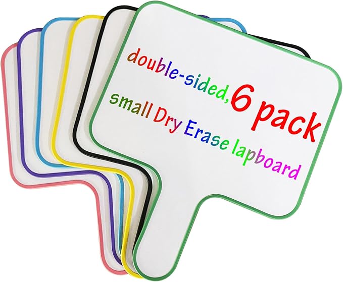 6 Pack Dry Erase Answer Paddles 10''x 8'' - Double Sided Handheld Mini Whiteboards with 6 Colorful Erasers Voting Auction Boards Small Writing Board for Office Classroom Teacher Supplies and Games