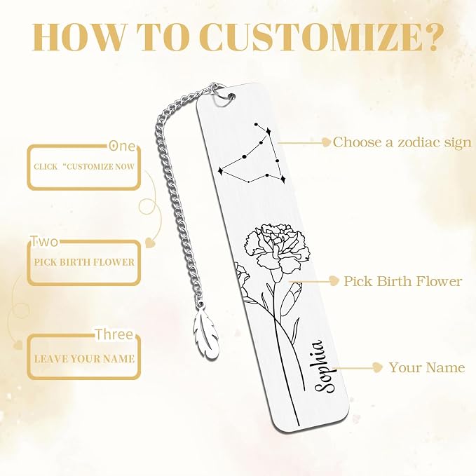 Personalized Bookmarks for Women Book Lover Birth Flower Birthday Customized Gifts for Reading Her Daughter Friends (Stainless Steel #4)