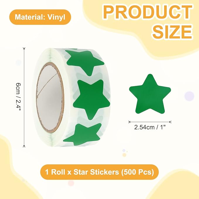 PATIKIL Star Stickers Roll 1", 500 Pcs Self-Adhesive Reward Stickers for Classroom Teacher Supplies and DIY Craft, Green