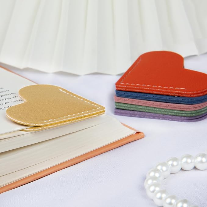 Leather Heart Bookmarks - Kinsound 6 Pieces Cute Corner Page Book Marks for Teachers Students Book Reading Lovers, for School Office Home Supplies (Heart（6pcs）)