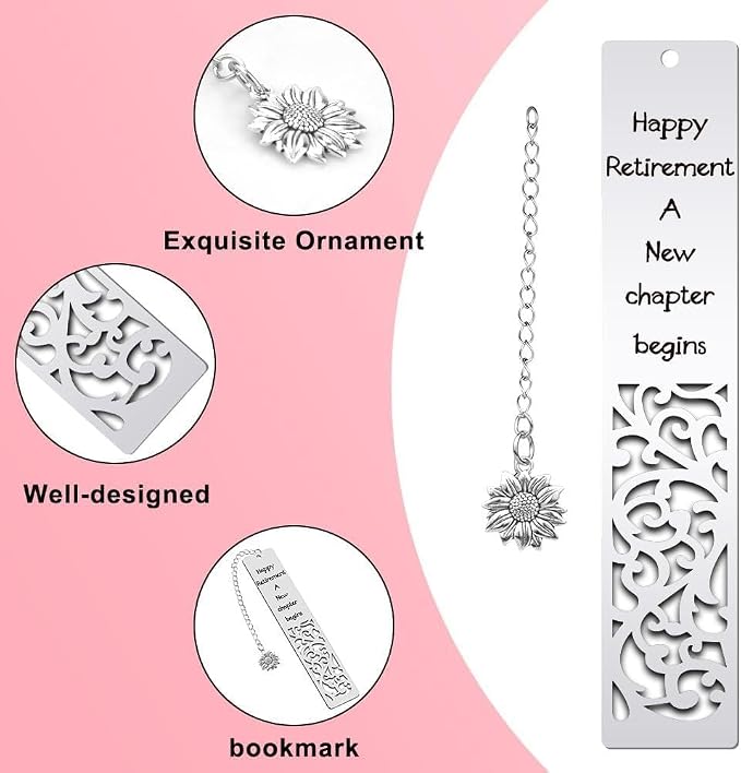 Retirement Gifts for Women Men, Happy Retirement Bookmark for Coworker Boss Teacher Nurse, Going Away Farewell Gifts for Friends, New Chapter Begins Inspirational Book Marker with Sunflower Charm