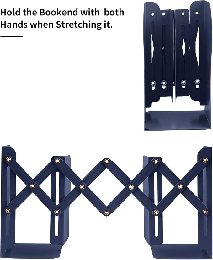 MSDADA Adjustable Bookends, Book Ends for Heavy Books, Expandable Book Organizer for Desk, Shelf, Office, School, for 6 7 8 9 10 11-15 Boys and Girls, Extends up to 19 inches (Royal Blue)