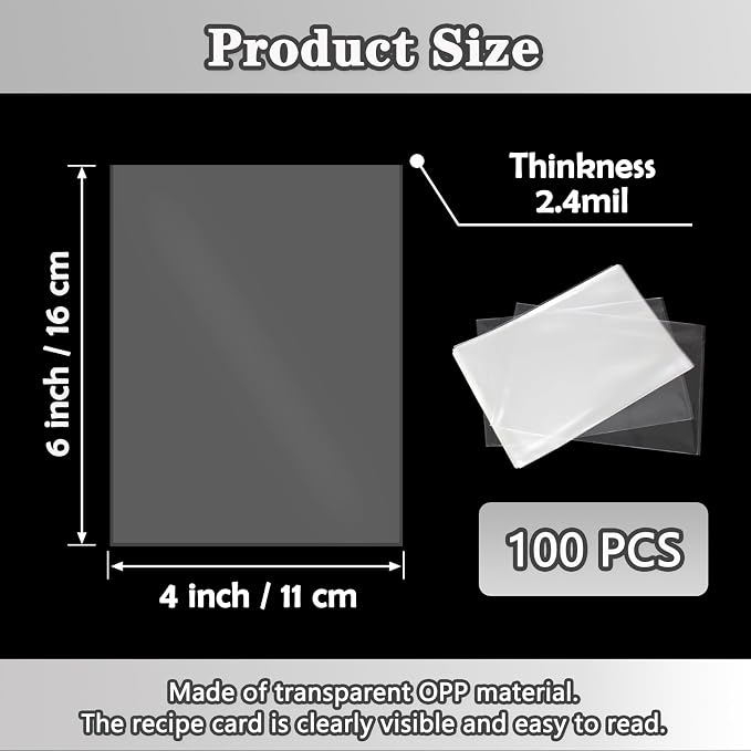 Recipe Card Protectors, Recipe Card Covers Index Card Sleeves Protect Recipes Kitchen Plastic Cookbook Sheet Protectors Cookbook Page Sleeve - 100 Count 4×6 Inch