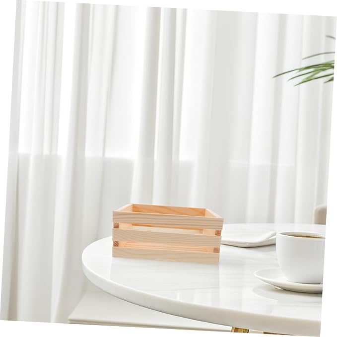 VALICLUD Box Desktop Wooden Storage Basket Hamper Storage Bins Small Wood Basket Desk Storage Basket Decorative Crate Living Room Basket Wooden Crates for Decor Kitchen Bins Beige