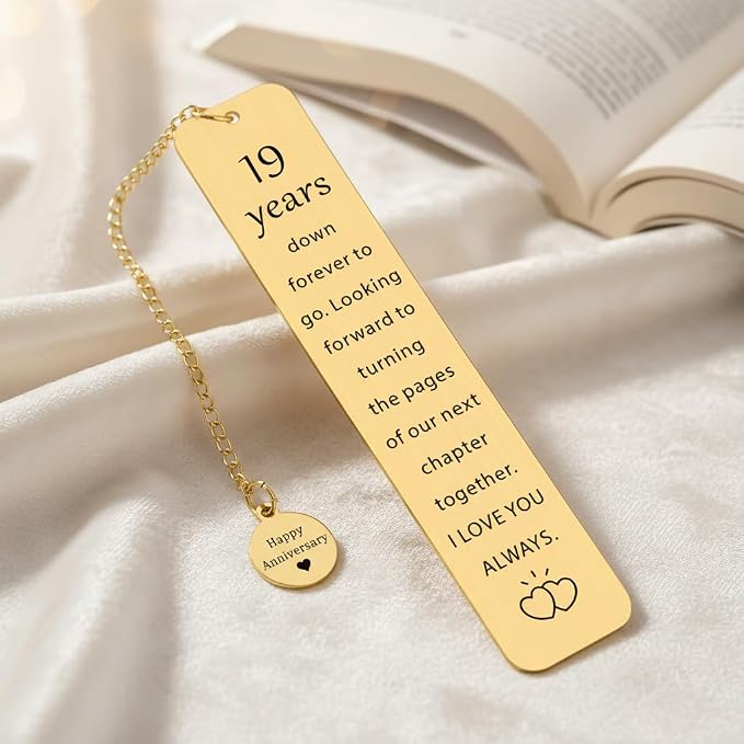 Bronze 19th Anniversary Bookmark Gifts for Men Women 19 Years Anniversary Wedding Gift for Him Her 19th Marriage Gift for Wife Husband Parents Happy 19 Year Anniversarys Gifts for Couple Spouse