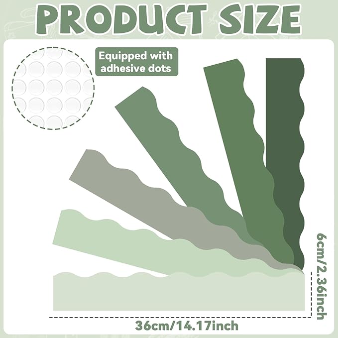 Qyeahkj 85 Feet Green Bulletin Board Border 72 Pcs Classroom Scalloped Eucalyptus Themed Bulletin Spring Paper 6 Scalloped Border Trim Greenery DIY Supplies for Back to School Home Office Wall Decor