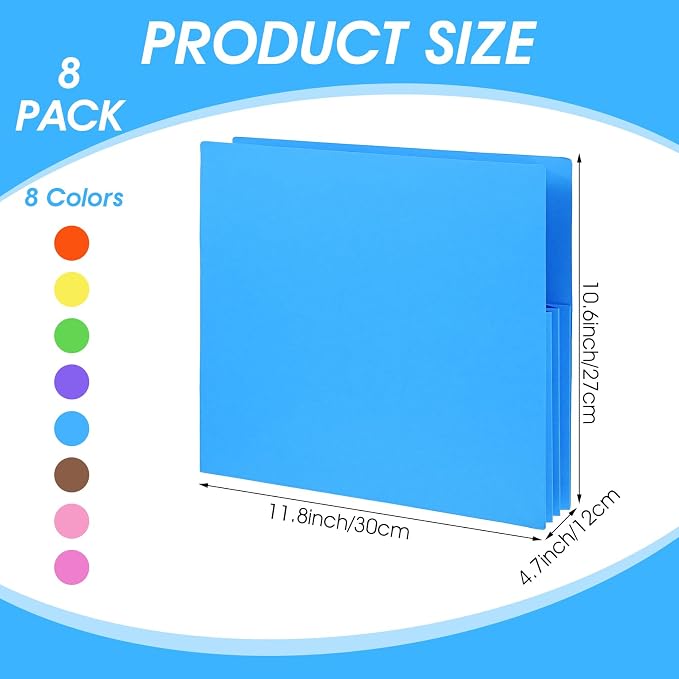 8 Pcs Expanding File Pockets, Letter Size, Accordion File Folders, 4.7 Inch Expandable Pockets, Assorted Colors