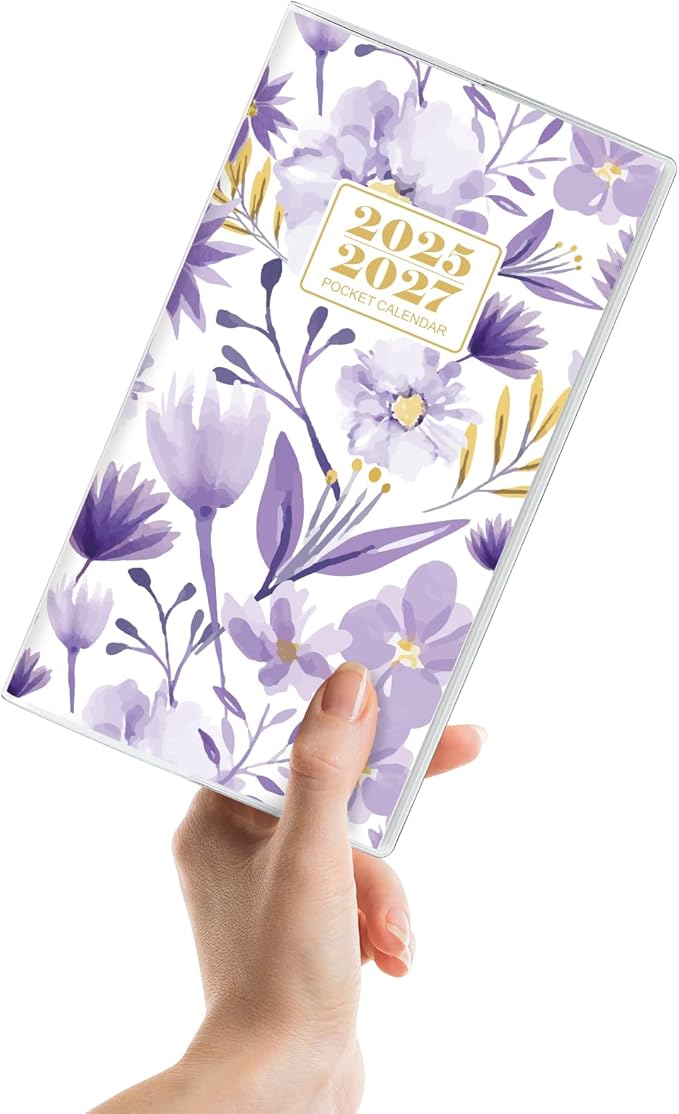 KONVINIT Pocket Calendar 2025-2027, Purple 2025-2027 Monthly Planner - 3.7" x 6.7" - Runs from July 2025 Until December 2027, Small Pocket Calendar 2026 with PVC Cover for Planning