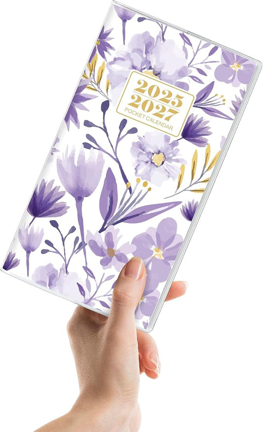 KONVINIT Pocket Calendar 2025-2027, Purple 2025-2027 Monthly Planner - 3.7" x 6.7" - Runs from July 2025 Until December 2027, Small Pocket Calendar 2026 with PVC Cover for Planning
