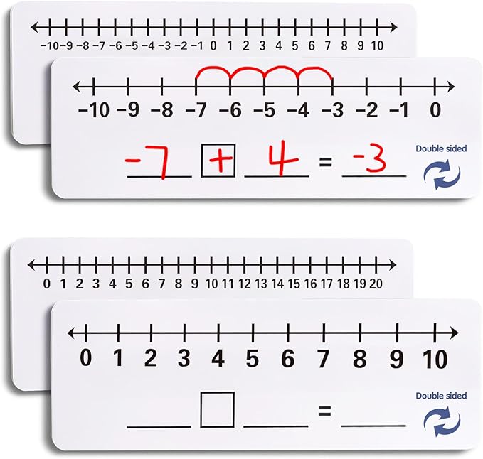 2 Pack -10 to10 Double Sided Dry Erase Number Line Board for Students，Teacher Supplies, Number Line for Classroom and Desk, Math Manipulatives for Math Center，High Quality Durable 12 x 4 Inch 0 to 20