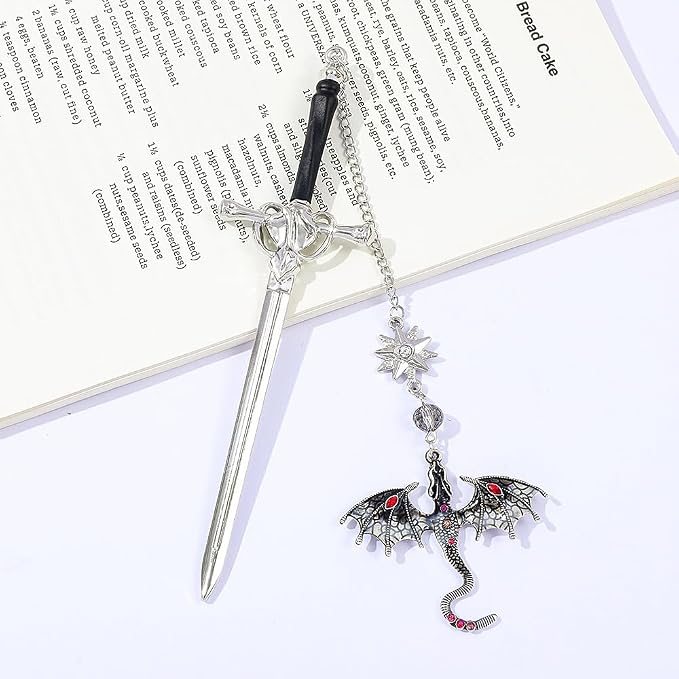 Fantasy Fourth Wing Dragon Sword Bookmarks - Fourth Wing Fans Page Markers Cool Bookmarks for Men Fantasy Dragon Gifts for Male Readers as Birthday Gifts (Dragon Bookmark Set 4)