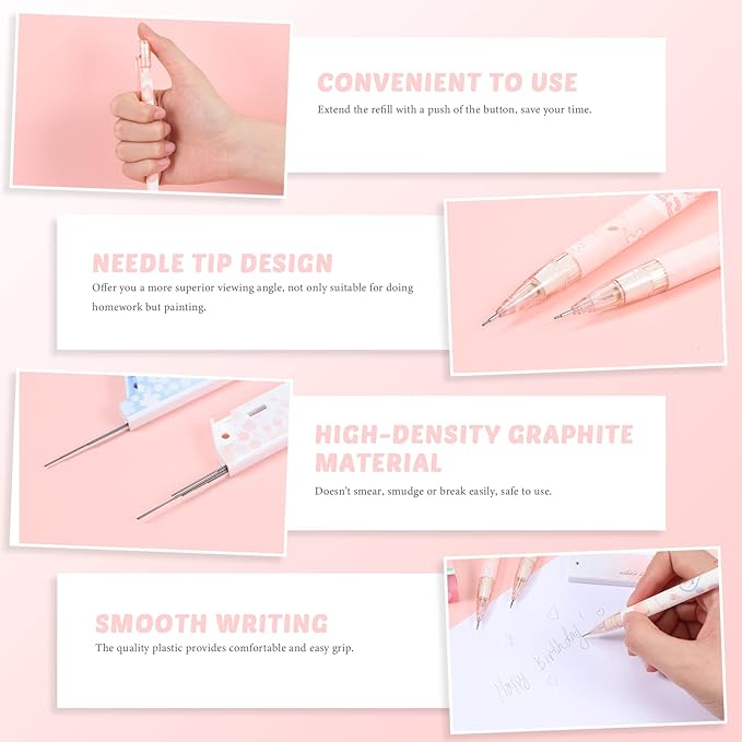 Breling 30 Pcs Kawaii Peach Mechanical Pencil Gift Set 12 Mechanical Japanese Pencils 6 Cute Peach Eraser 12 Tube HB Refill Graduation First Day of School Office Gift(0.5mm)