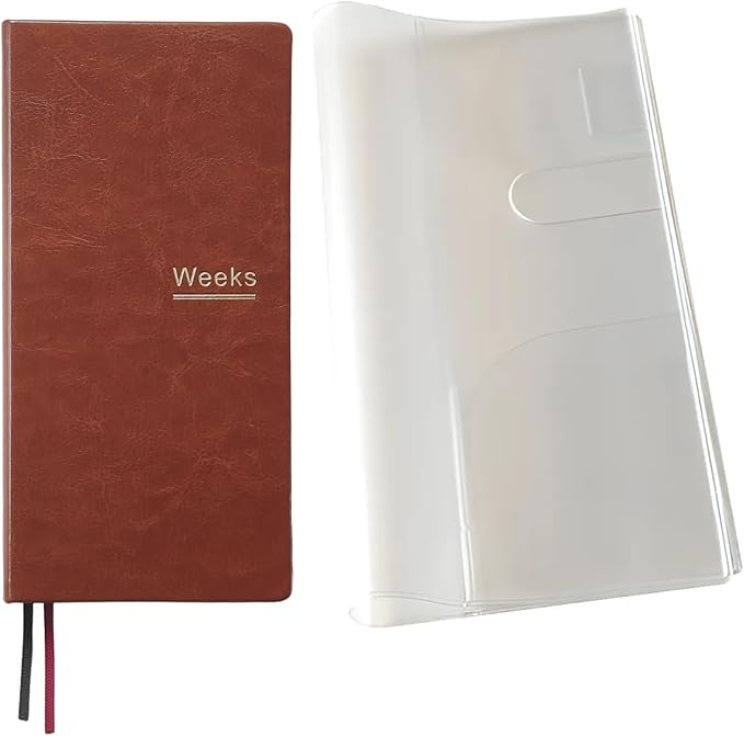 A6 Weekly Planner Undated Weeks Portable Size Organizer Appointment PU Leather Journal Pocket Notebook (Brown with cover)