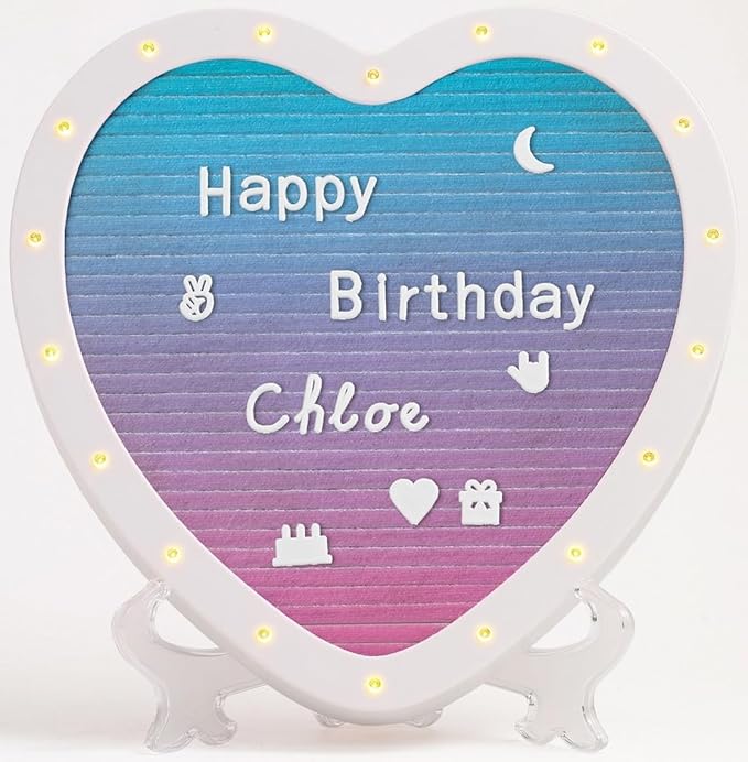 Heart-Shaped Felt Letter Board with Built-in LED Lights,10x10 Light-up Message Board with 663 Pre-Cut Letters,Cursive letters for Valentine’s Day Birthday Party,Pregnancy Announcement,Wedding