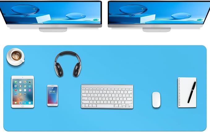 Boutilon Leather Desk Pad Protector,Non-Slip Mouse Pad,Laptop Desk Pad,Office Mouse Mat,Waterproof Leather Desk Blotter,Desk Writing Pad for Office and Home (XXXL-Blue,47"x 24")