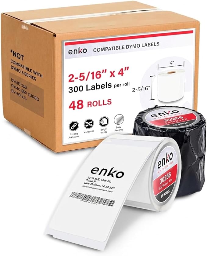enKo (48 Rolls, 14,400 Labels) Address, Shipping & Barcode Labels 30256 (2-5/16 x 4") Compatible for Dymo LabelWriter
