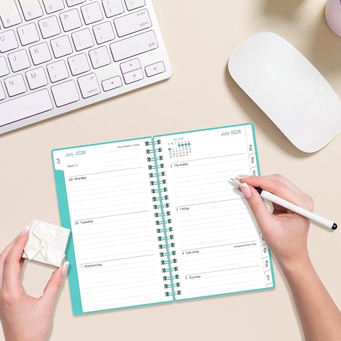 2026-2027 Pocket Planner/Calendar - 2026-2027 Planner from July 2026 - June 2027, Planner 26-27 with 12 Tabs, Twin-Wire Binding, Inner Pocket, 3.75" x 6.75, Teal