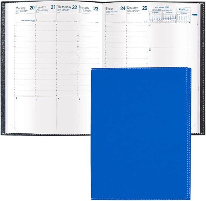 Quo Vadis 2026 Trinote - Weekly Planner - 13 Months, Dec. to Dec. - 7 x 9 3/8" - Grained Faux Leather Club Blue Cover - Productivity Appointment Planner