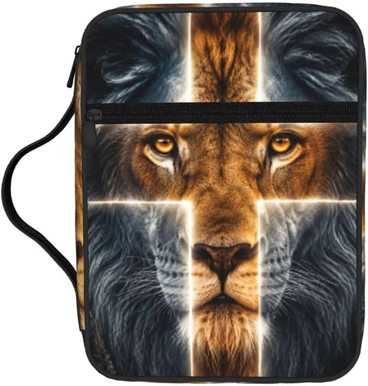 Lion Cross Religious Bible Cover Case Carrying Book Protector Case Bible Study Supplies Accessories Holder Case Christian Gift for Women Men