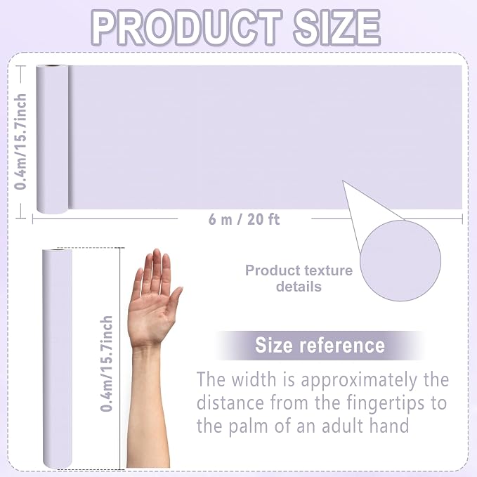 Purple Lavender Bulletin Board Roll Reusable Waterproof Erasable Pastel Purple Non-Woven Fabric Bulletin Board Roll Background Poster for Home School Classroom Decor Wrapping DIY Crafts 15.7" x 20ft