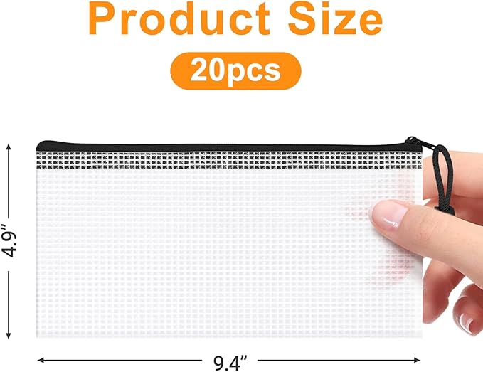 9.4x4.9 Inches Mesh Zipper Pouch with Sticker, 20 Pack Puzzle Storage Bags, Organization Baggies for Travel, Office Appliances, Classroom Supplies and Home Classification