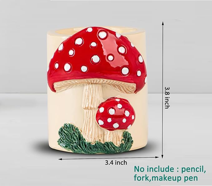 dgudgu Mushroom Resin Pencil Holder & Pen Organizer - Cute Desk Pencil Holders With Multiple Compartments