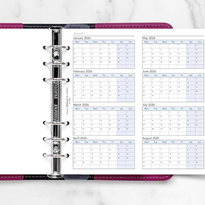 Filofax Calendar Diary Refill, Personal/Compact Size, Four-Year Vertical Planner, White Paper, English, 2026 (C68403-26)