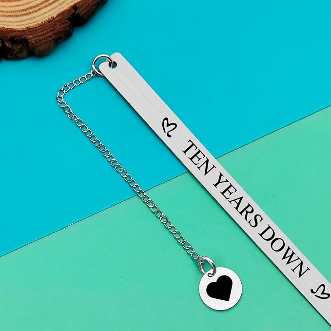 10 Years Anniversary Bookmark for Men Women 10th Anniversary Tin Gifts 10 Years of Marriage Gifts for Couple Husband Wife Boyfriend Girlfriend Present