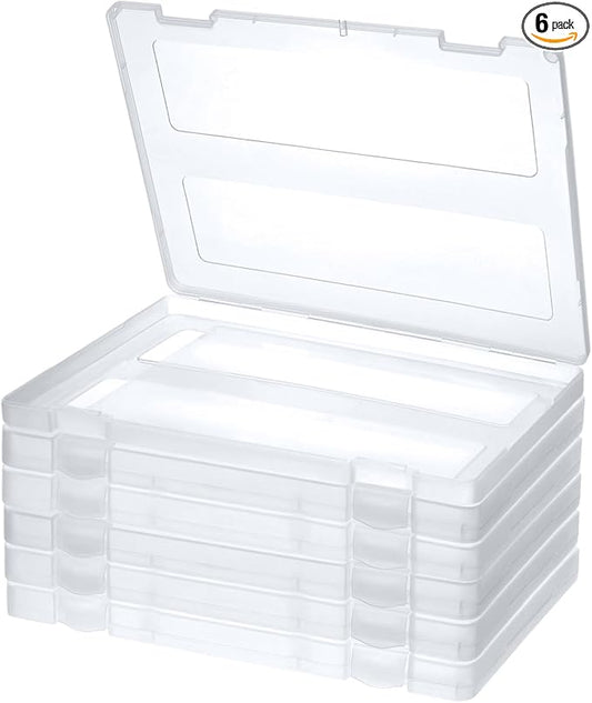 6 Pcs Clear A4 File Portable Project Case, Plastic Storage Box for 8.5" x 11" Letter Paper, Scrapbook Paper Storage Boxes Documents Magazines Holder, File Boxes