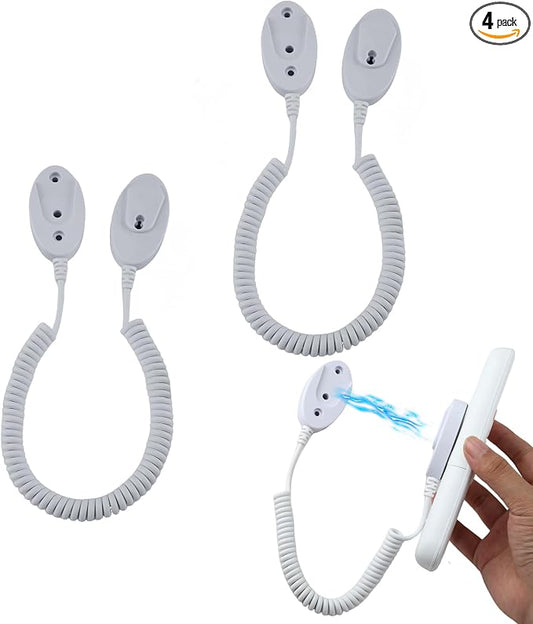 Magnetic Remote Leash Control Holder with Security Cable, Retractable Tidy Anti-lost Rope Organizer Easy Installation Stable Suitable for Projector TV Fan and Air Conditioner Remotes (2Pcs White, L)