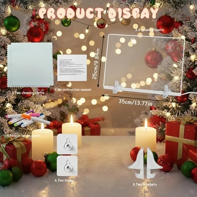 Lumiboard Led Drawing Board 13.7" x 10", Acrylic Dry Erase Board with 4 Lighting Modes & 7 Colors, Comes with Adapter, Hanging Chain, Stand, 7 Markers & Spray Bottle