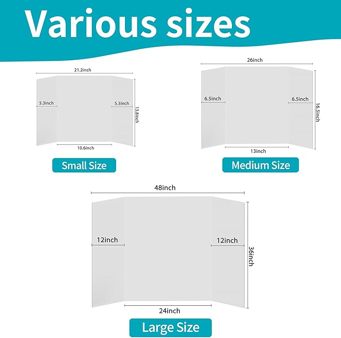 Rsgift 4 Pcs Small Tri-fold Poster Boards with Double Sided Tapes and Cardboard,21.2x13.8 inches,Corrugated Presentation Boards, Display Boards for School Project,Exhibitions,Business Presentation