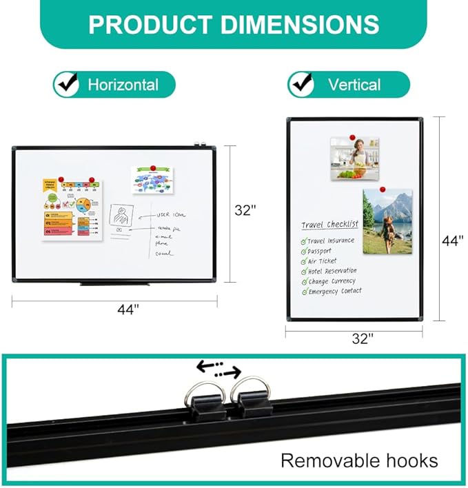 XIWODE 32x44 Inch Large Magnetic Dry Erase Board, Wall-Mounted Whiteboard Black Aluminum Frame, Smooth Durable No Ghosting for Home School Office Conference