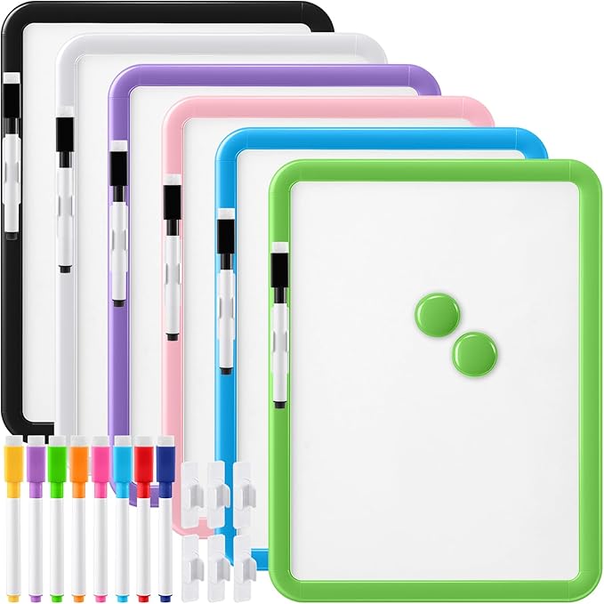 Lincia 6 Pack Magnetic Dry Erase White Board, 8.5"x11" Board with 14 Markers, Small Dry Erase Whiteboard with Magnetic for School Locker, Office, Refrigerator, Students, Girls