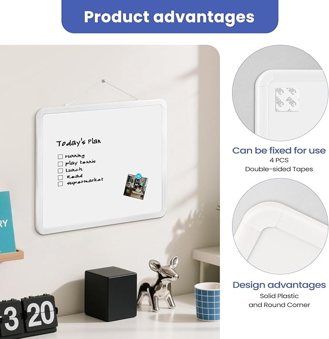Small White Board for Wall, 11" x 14" Mini Dry Erase Board with Plastic Frame, Cute Hanging Whiteboard to Do List with 5 Markers for Kitchen Planner, Home, Office