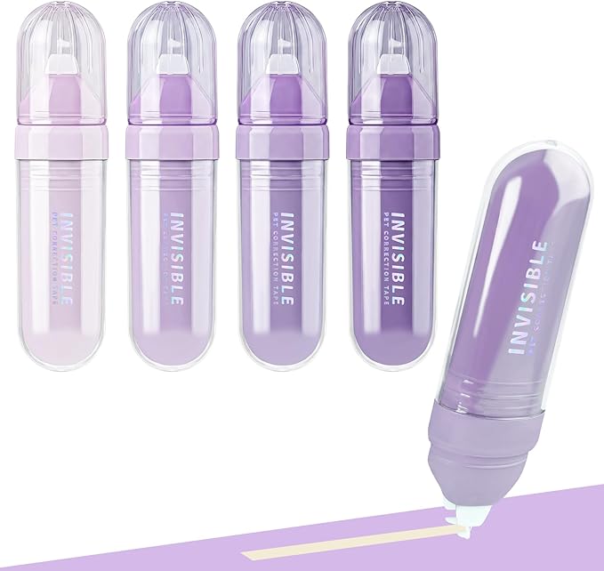 Temiary 4 Pcs White Correction Tapes, Beige Core Smooth Pull Out for Writing, Aesthetic Cream Correction Tape Gradient Set, Quick Dry Applicator for Students School Office Supplies (Purple)