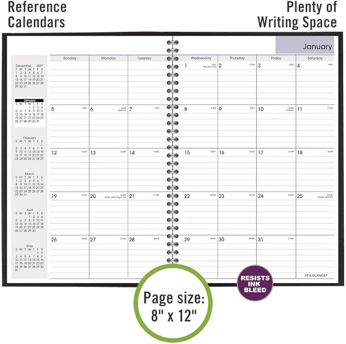 AT-A-GLANCE 2020 Monthly Planner, DayMinder, 8" x 12", Large, Ruled, Black (SK200)