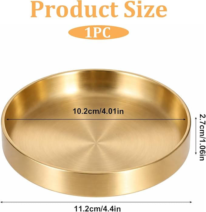 Gold Paper Clip Holder Stainless Steel Gold Decorative Bowl Round Paper Clips Storage Bowl for Office, Dressing Table, Study Desk Tiny Parts (4 Inch Diameter x 1 Inch Height)