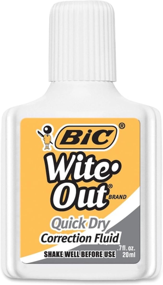 BIC Wite-Out Brand Quick Dry Correction Fluid, 20 ml, White, 12-Count