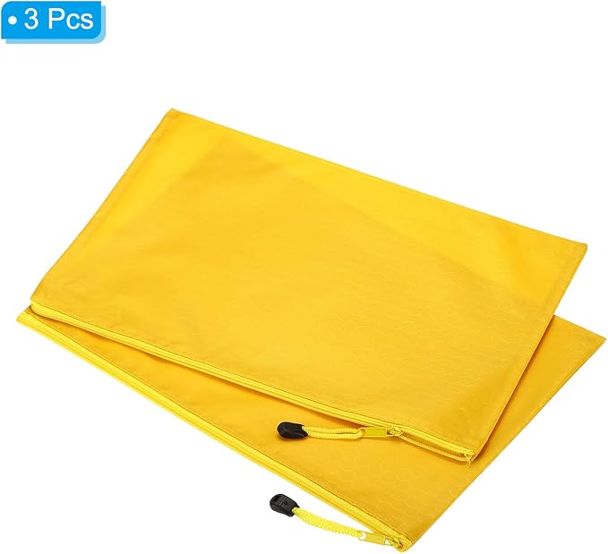 PATIKIL Waterproof Zipper File Bags, 3 Pack A4 Document Holders Pencil Pouch for Office, Yellow