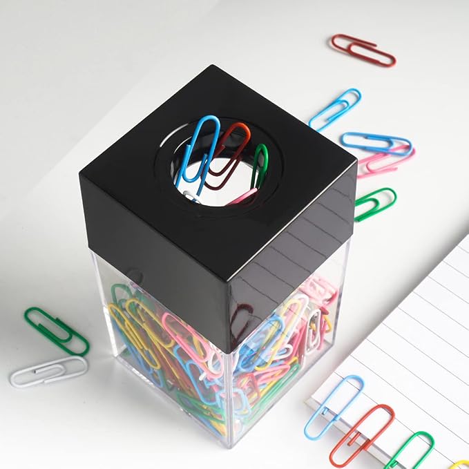 grwanpen® Extra Large Magnetic Paper Clip Dispenser – 500 Clip Capacity, Heavy-Duty Magnetic Desktop Organizer for Office, Home Office & School Supplies – Efficient Organization,Black,2-Pack