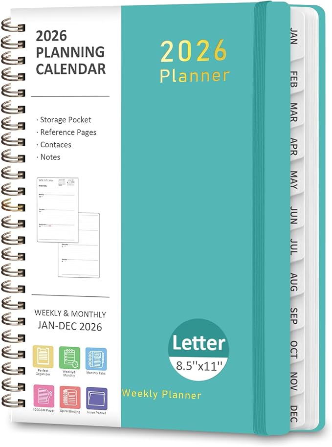 2026 Planner, Weekly and Monthly Calendar Academic Planner, Jan 2026 - Dec 2026, Planning Agenda Book for Desk Accessories and School Supplies - Letter Size(8.5'' x 11'')