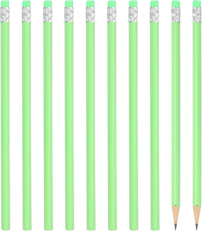 PATIKIL Round Pencils, 24 Pack HB Graphite Pencils with Eraser Wood Pencils Cute Pencil for Classroom Teacher Office Supplies, Green