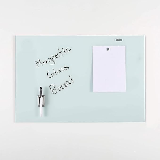 M&T Displays Wall Mounting Tempered Glass Dry Erase Write On Board Set Clear with Whiteboard Marker 4 Magnetic Pins for Office School Home Kids (15.73x23.63 inch)