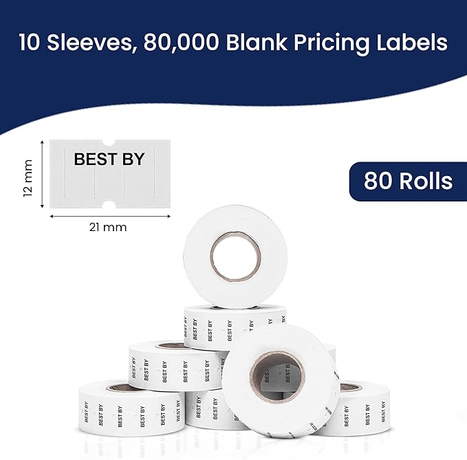 Perco Best by 1 Line Labels - 10 Sleeves, 80,000 "Best by Labels for Perco Lite, X, Plus and Pro 1 Line Date Guns
