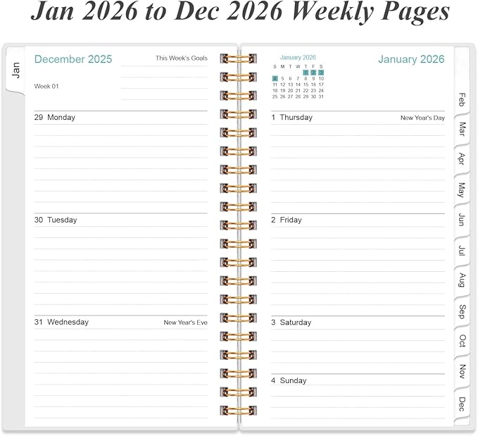 2026 Pocket Planner/Calendar - 2026 Planner from January 2026 - December 2026, Planner 2026 with 12 Tabs, Twin-Wire Binding, Inner Pocket, 3.75" x 6.75, Black