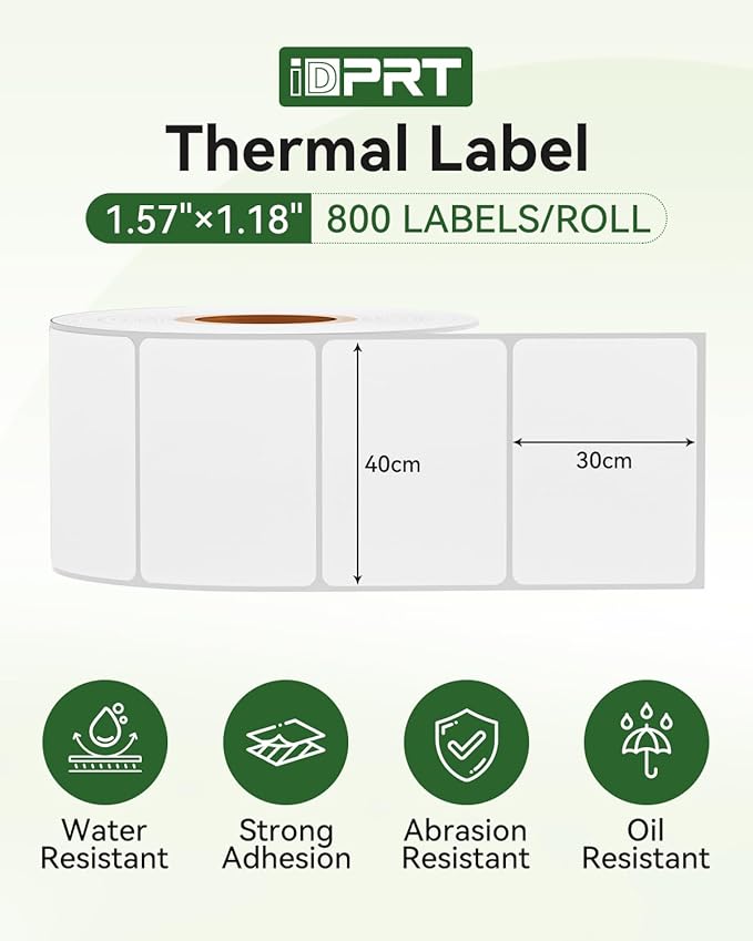 iDPRT 1.57' 1.18' Multi-Purpose Direct Thermal Labels (40mm30mm), Self-Adhesive Thermal Sticker for Address/Barcode/Mailing, Compatible with iDPRT SP310/SP320, Rollo, Zebra, Phomemo, etc, 800pcs